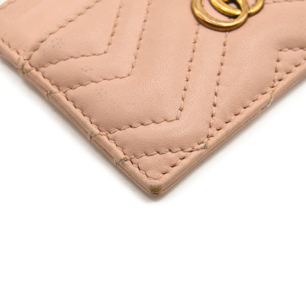 GUCCI Calfskin Matelasse GG Marmont Card Holder Perfect Pink