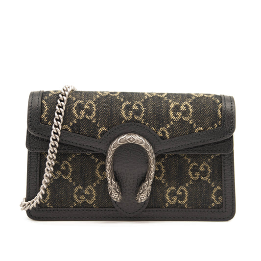NEW Gucci Jacquard Black Denim GG Monogram Super Mini Dionysus Shoulder Bag Black Ivory