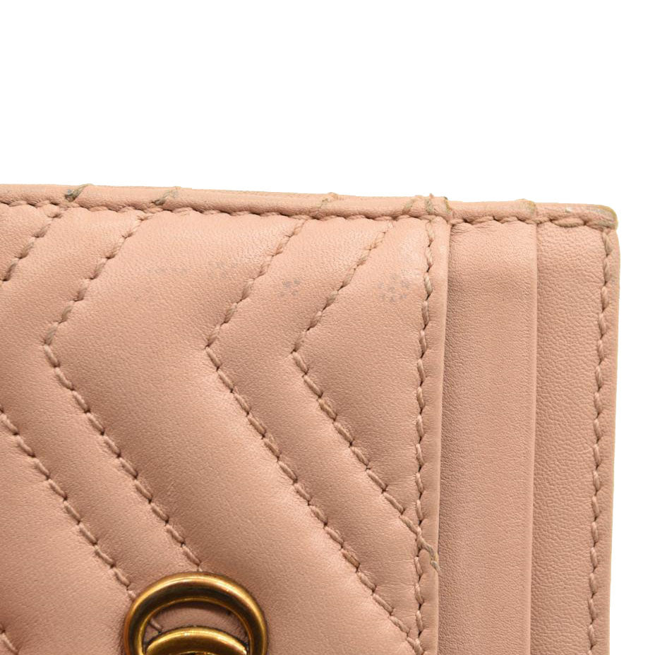 GUCCI Calfskin Matelasse GG Marmont Card Holder Perfect Pink