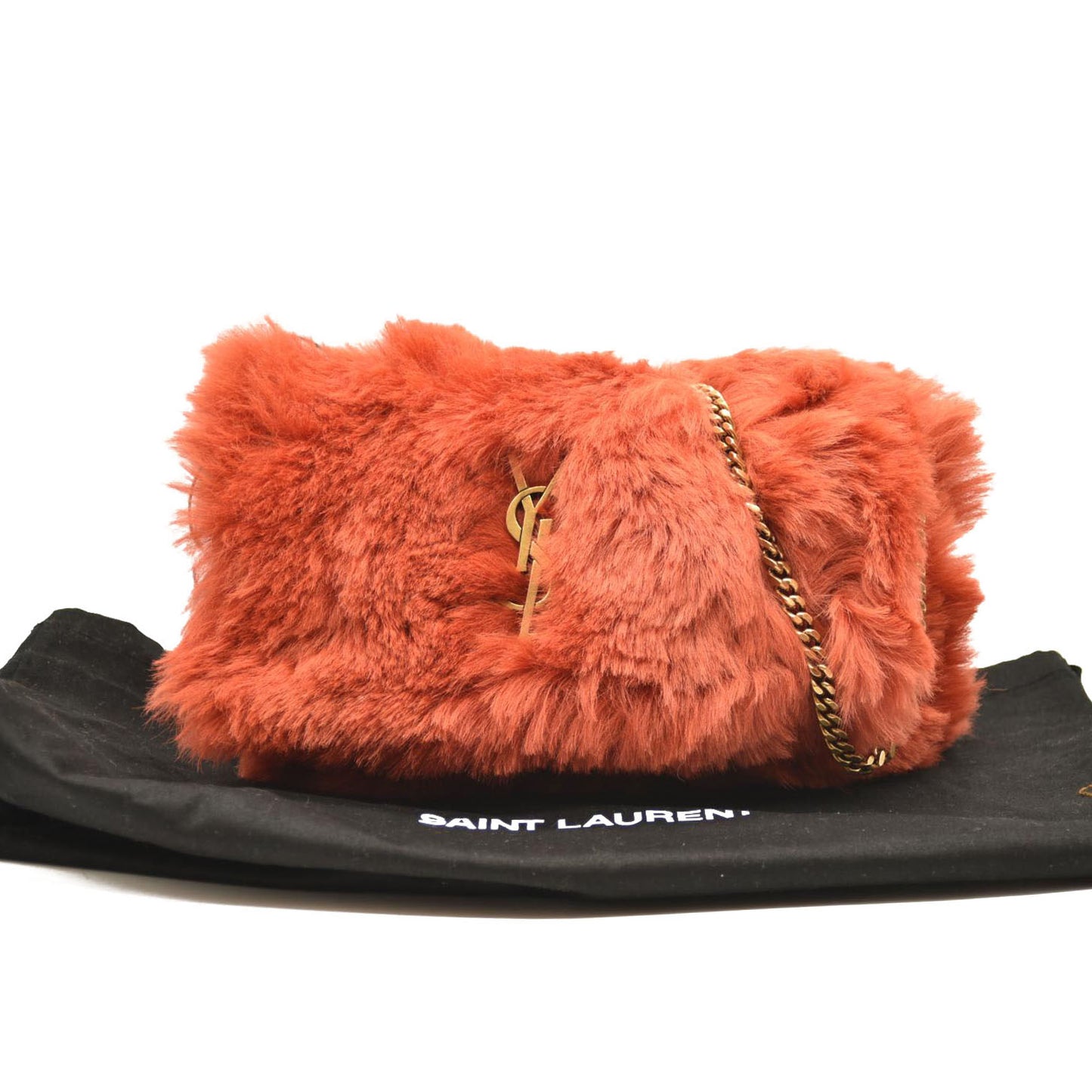 Saint Laurent  Suede Fur Small Reversible Monogram Kate Satchel Pavot Rouge