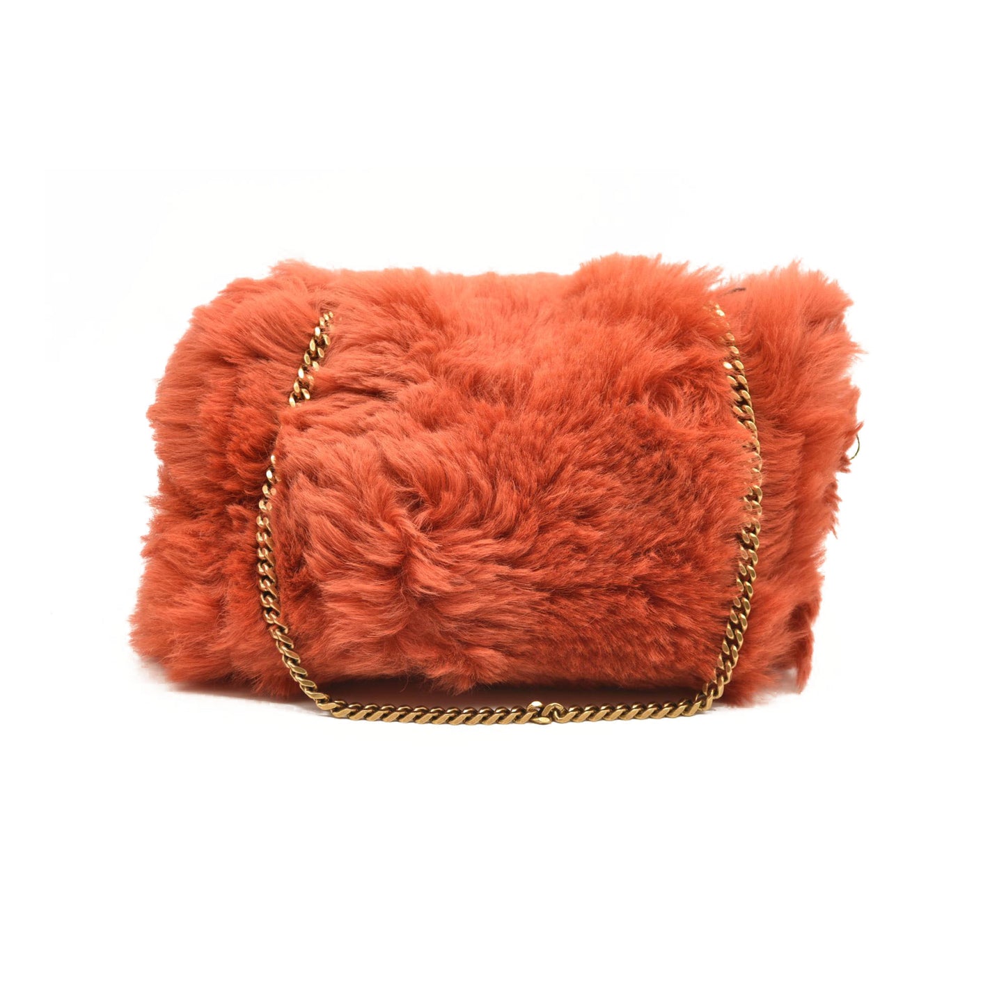 Saint Laurent  Suede Fur Small Reversible Monogram Kate Satchel Pavot Rouge