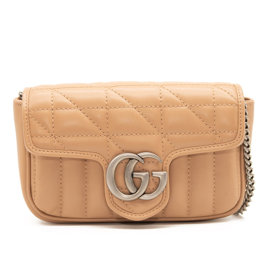 NEW GUCCI MARMONT  GG SUPER MINI ROSE BEIGE MATELASSE LEATHER SHOULDER BAG