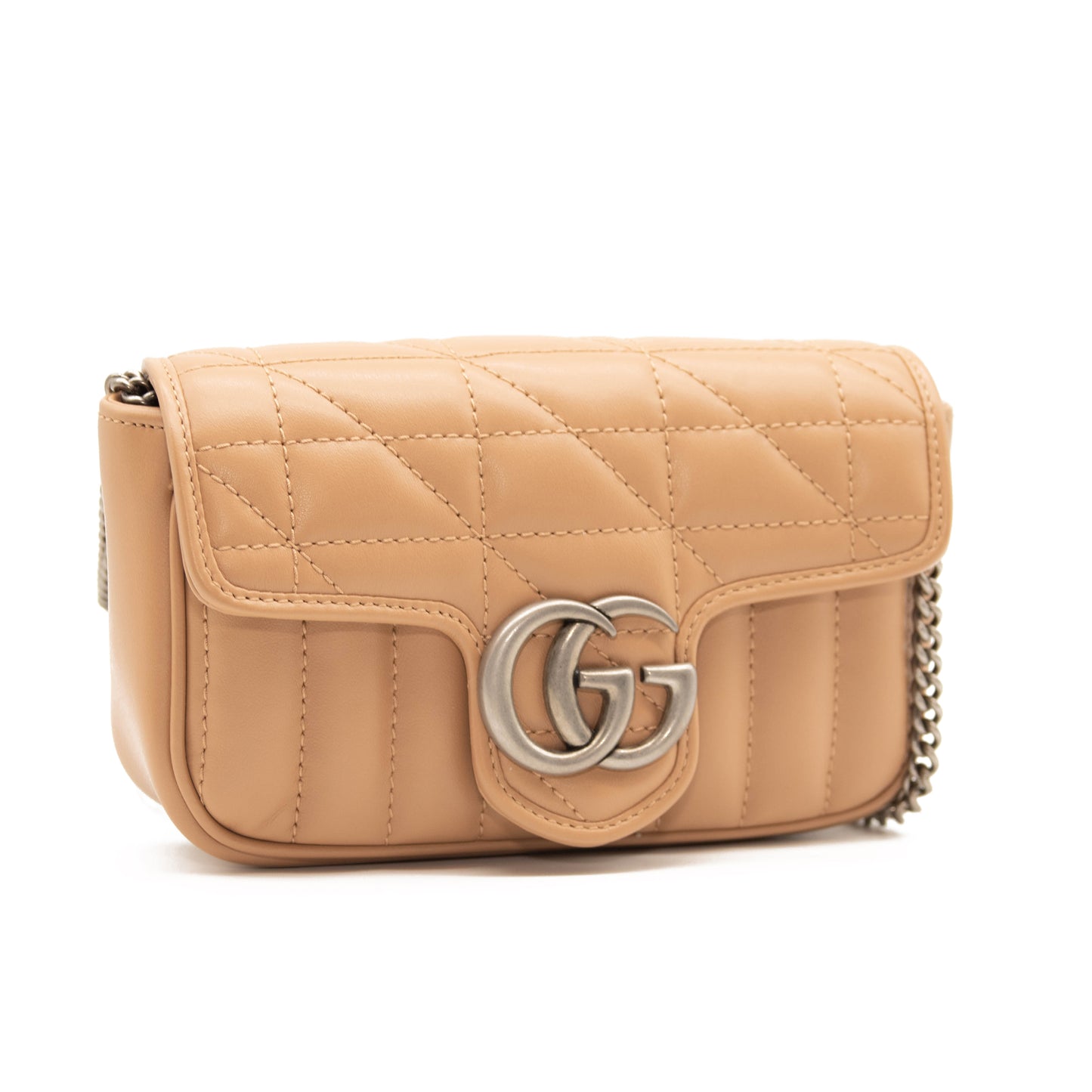 NEW GUCCI MARMONT  GG SUPER MINI ROSE BEIGE MATELASSE LEATHER SHOULDER BAG