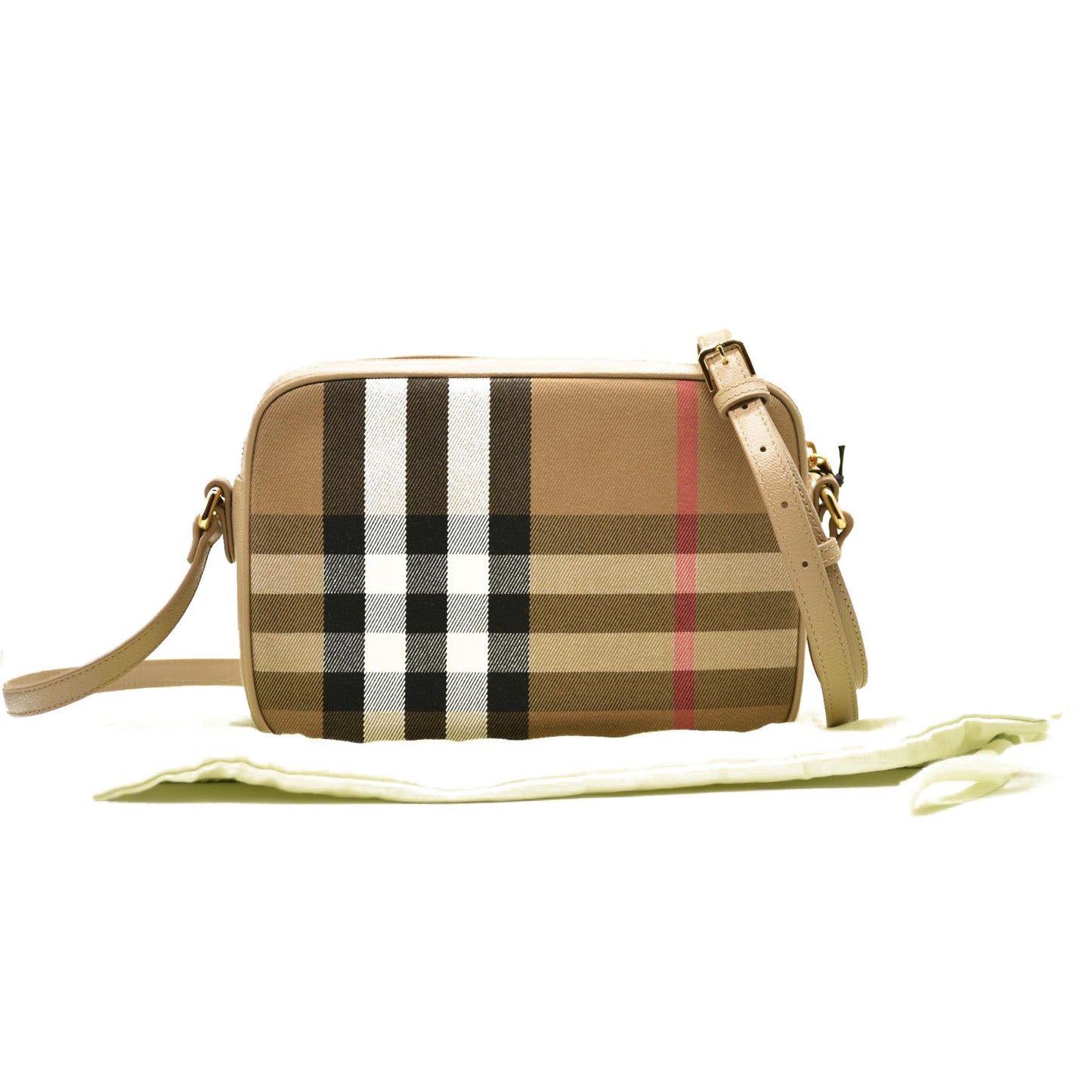AUCTION $1450 Burberry Calfskin Vintage Check Small Camera Bag Archive Beige