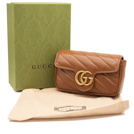 NEW Gucci Calfskin Matelasse Diagonal Super Mini GG Marmont Shoulder Bag Cuir
