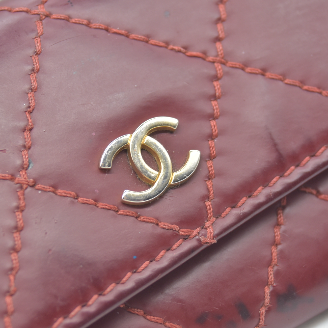 Chanel Wild Stitch Card Holder Key Case Burgundy