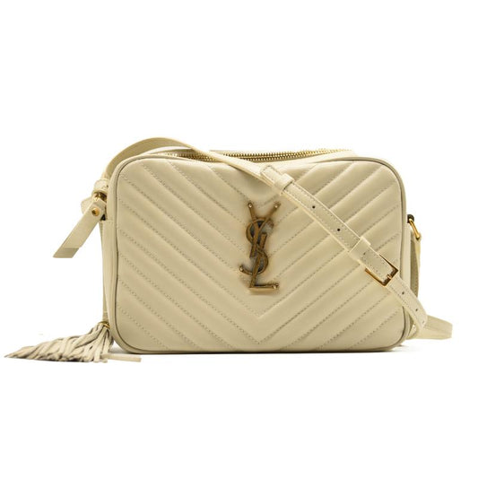 SAINT LAURENT Calfskin Matelasse Monogram Lou Camera Bag Crema Soft