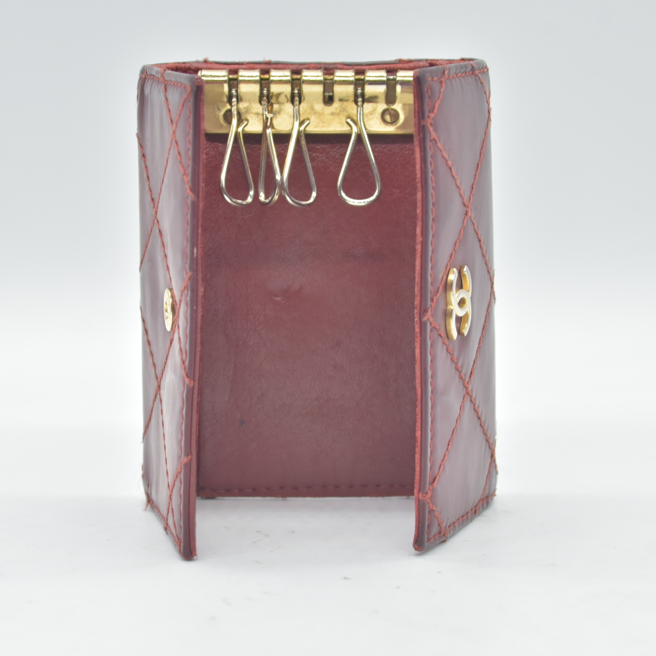 Chanel Wild Stitch Card Holder Key Case Burgundy