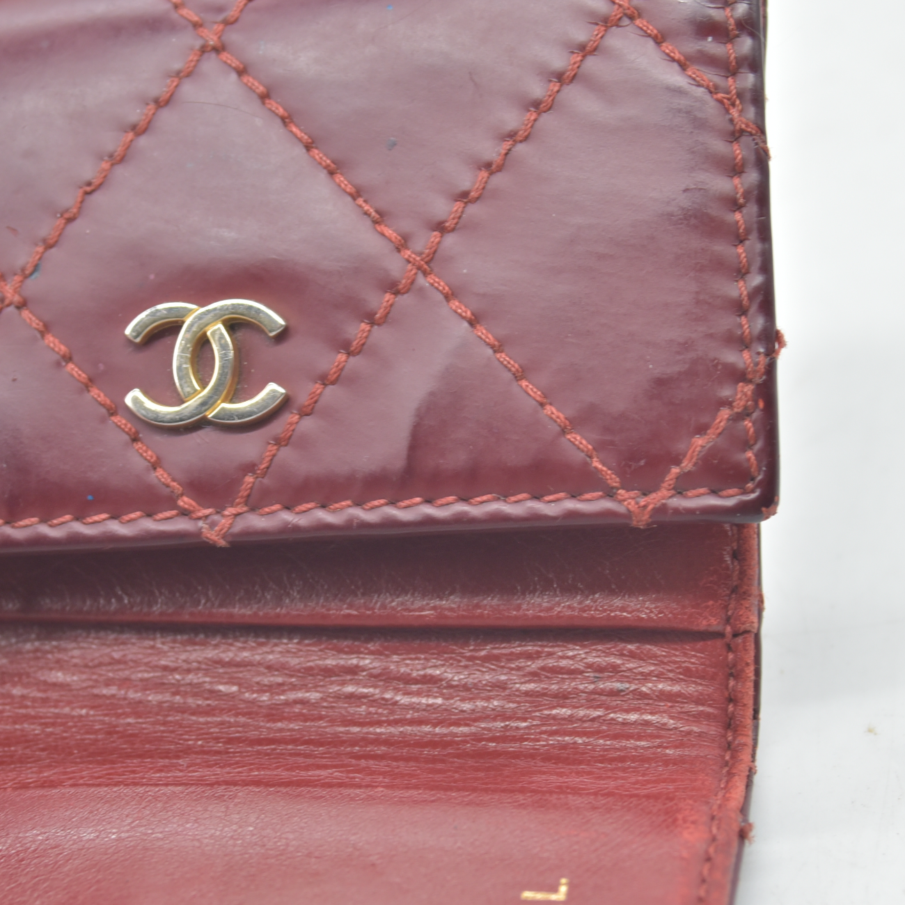 Chanel Wild Stitch Card Holder Key Case Burgundy