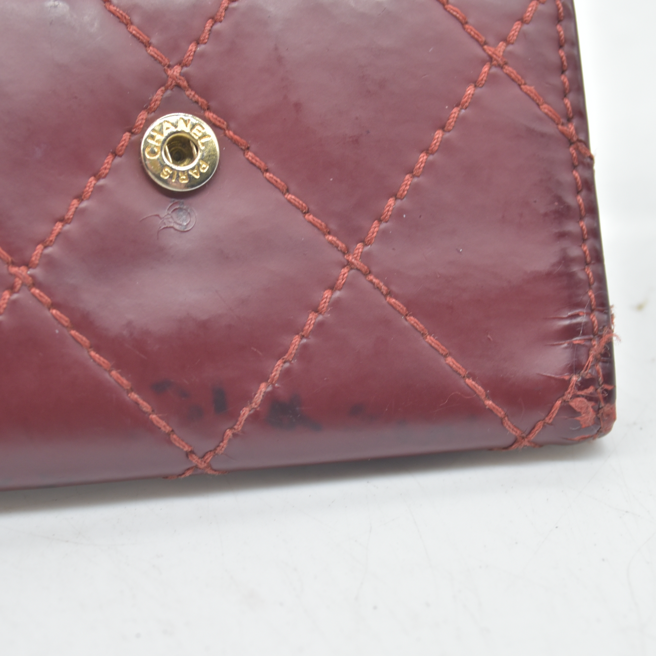 Chanel Wild Stitch Card Holder Key Case Burgundy