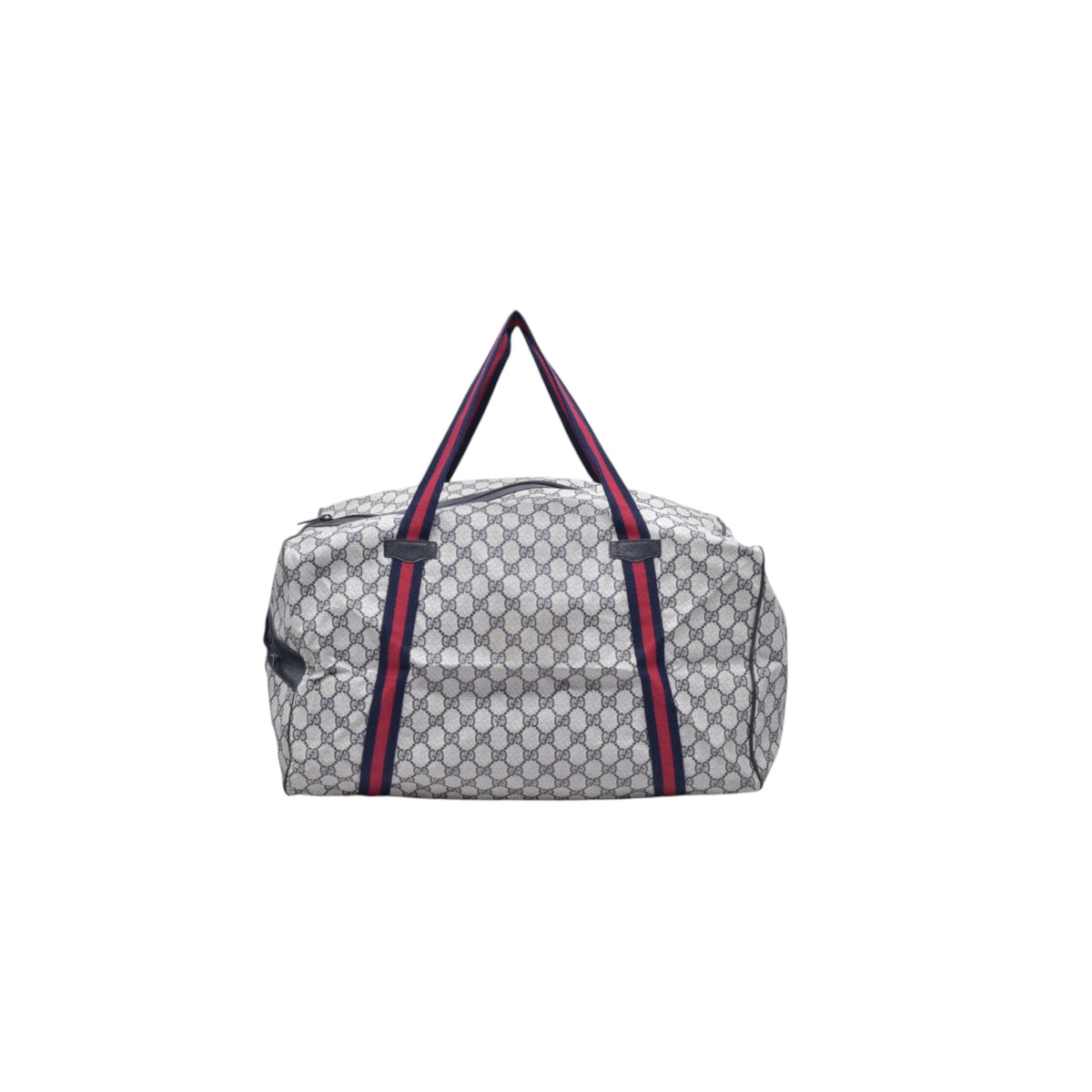 $1150 GUCCI Vintage Navy GG Supreme Web Boston Duffle Bag Blue Grey CONSIGNMENT 10021219