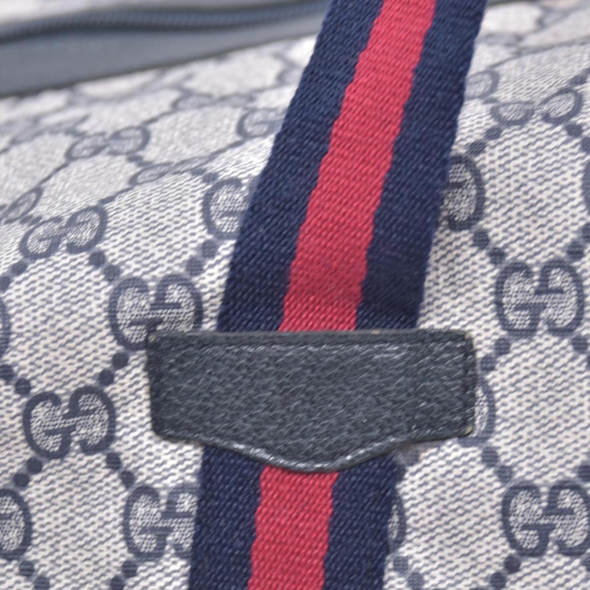 $1150 GUCCI Vintage Navy GG Supreme Web Boston Duffle Bag Blue Grey CONSIGNMENT 10021219