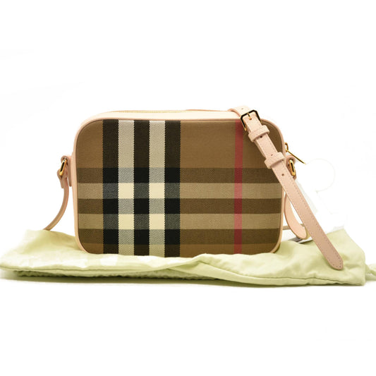 Burberry Calfskin Vintage Check Small Camera Bag Archive Pink