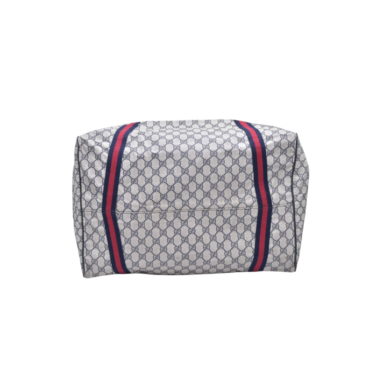 $1150 GUCCI Vintage Navy GG Supreme Web Boston Duffle Bag Blue Grey CONSIGNMENT 10021219