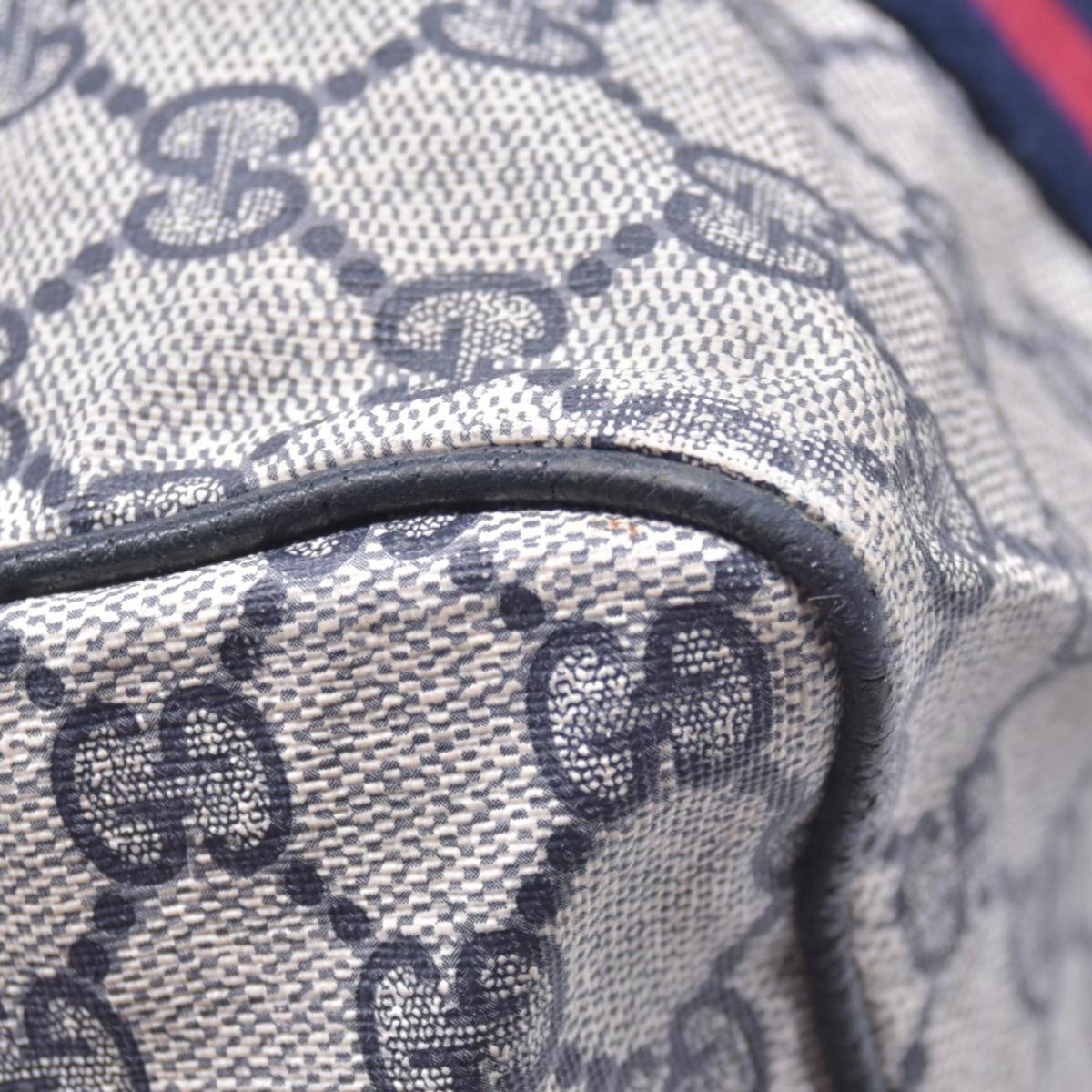 $1150 GUCCI Vintage Navy GG Supreme Web Boston Duffle Bag Blue Grey CONSIGNMENT 10021219