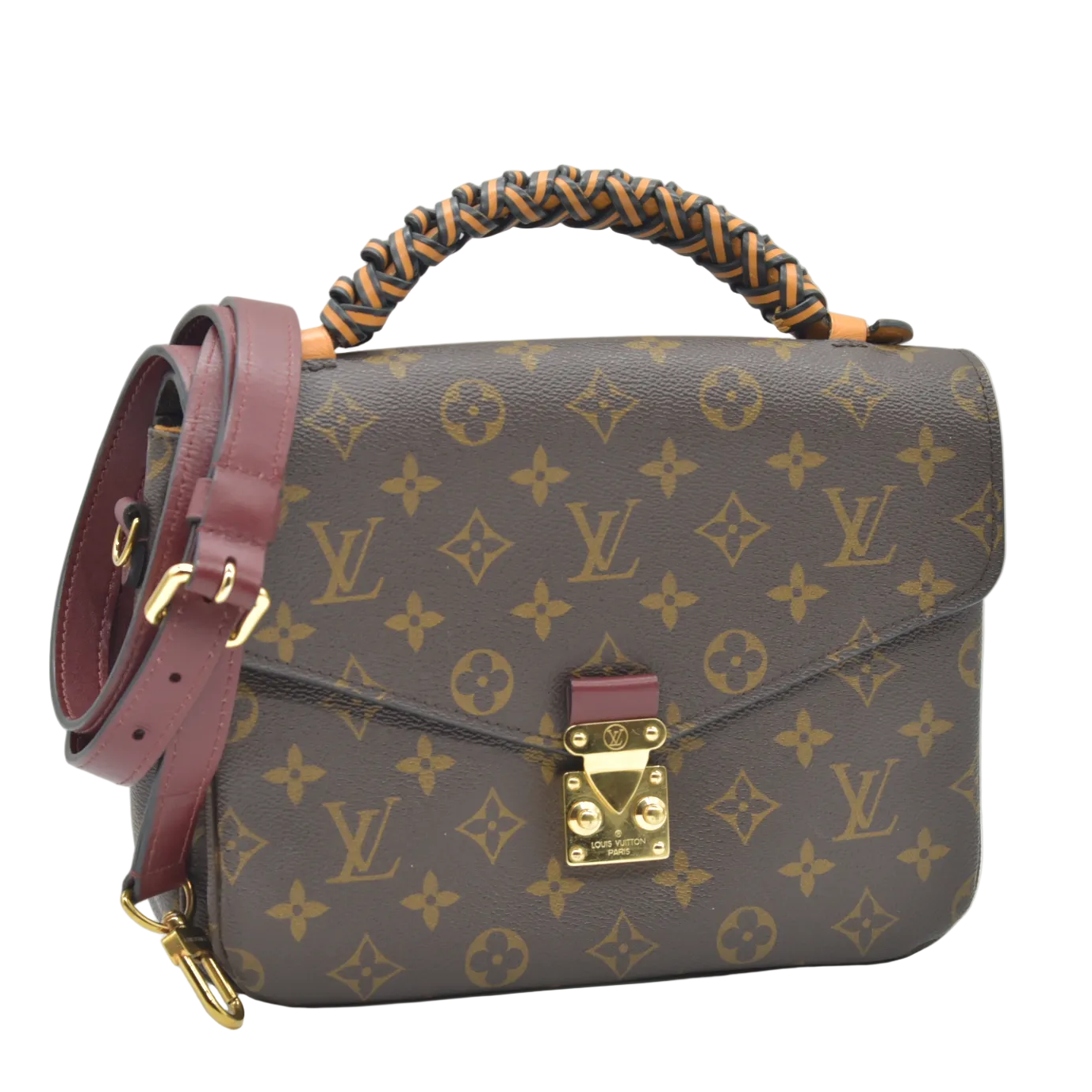 $2760 2019 Louis Vuitton Monogram Braided Pochette Metis Safran DU2109