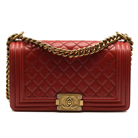 CHANEL Calfskin Double Stitch New Medium Boy Flap Red