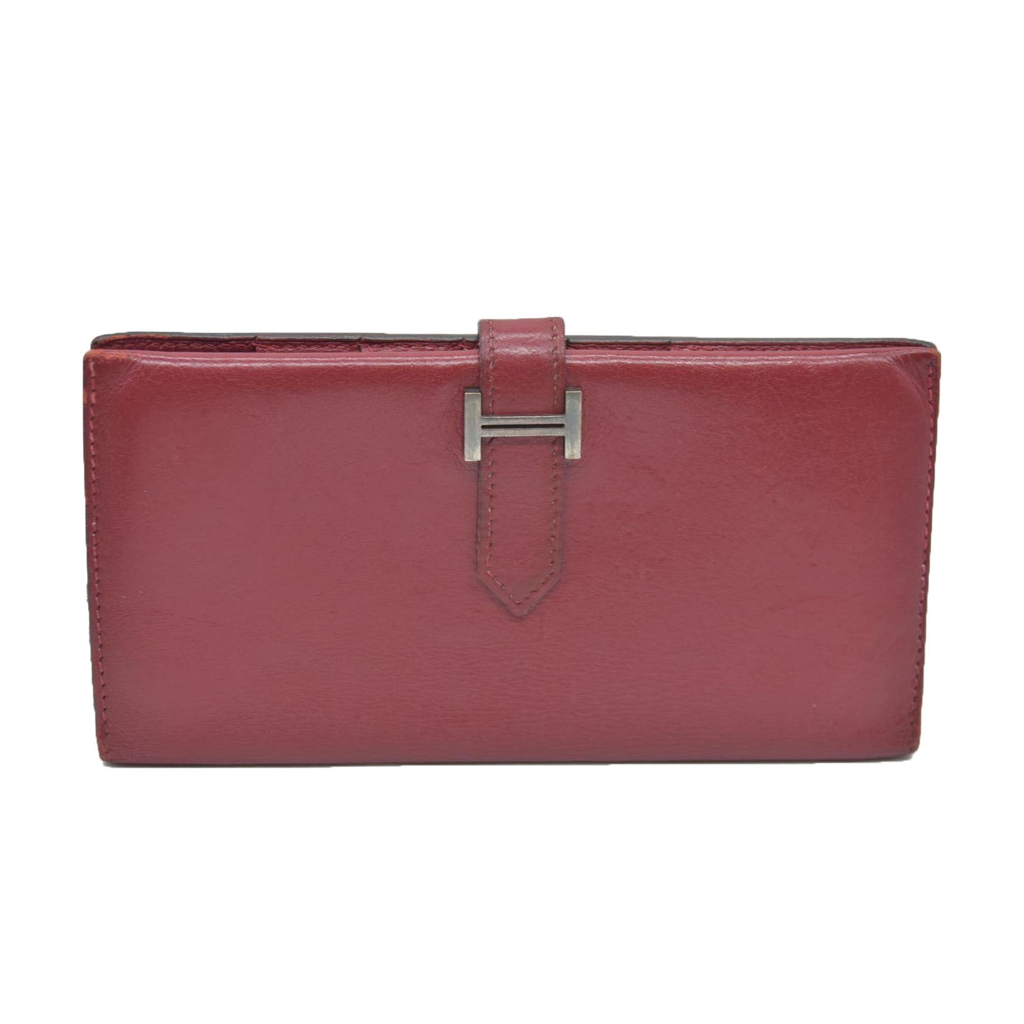 AUCTION $1570 Hermes Epsom Bearm Souffle Bifold Wallet Burgandy