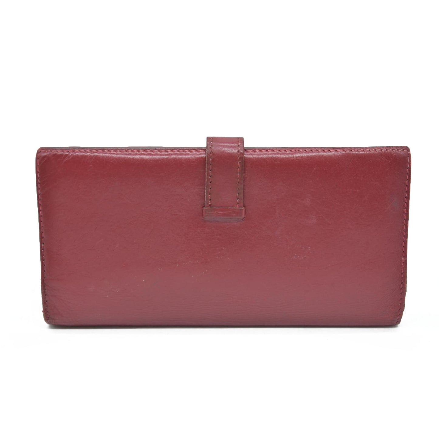 AUCTION $1570 Hermes Epsom Bearm Souffle Bifold Wallet Burgandy