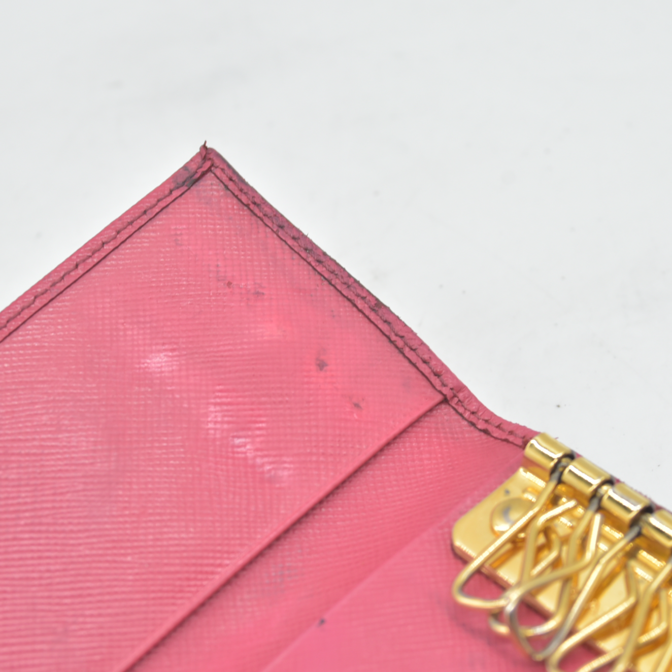 $595 PRADA Saffiano Leather 6 Ring Key Case Pink