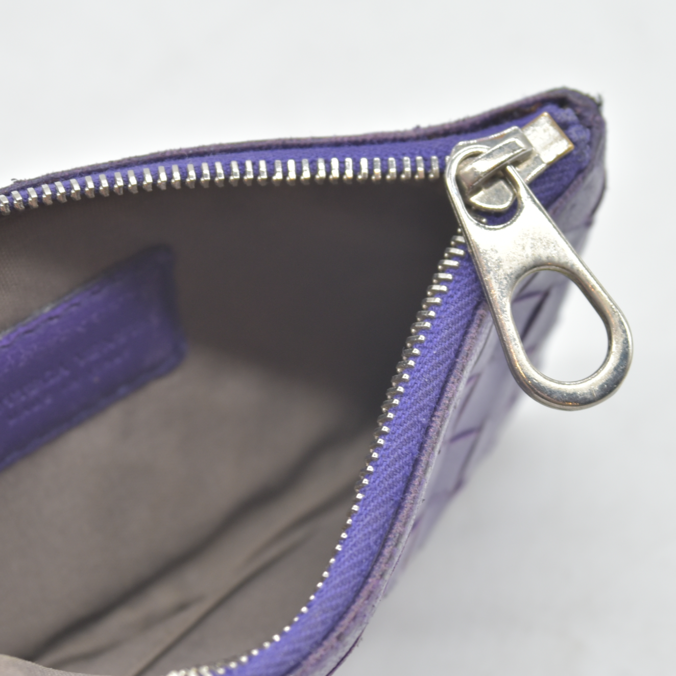 $650 Bottega Veneta Intrecciato Lambskin Coin Purse Wallet Purple