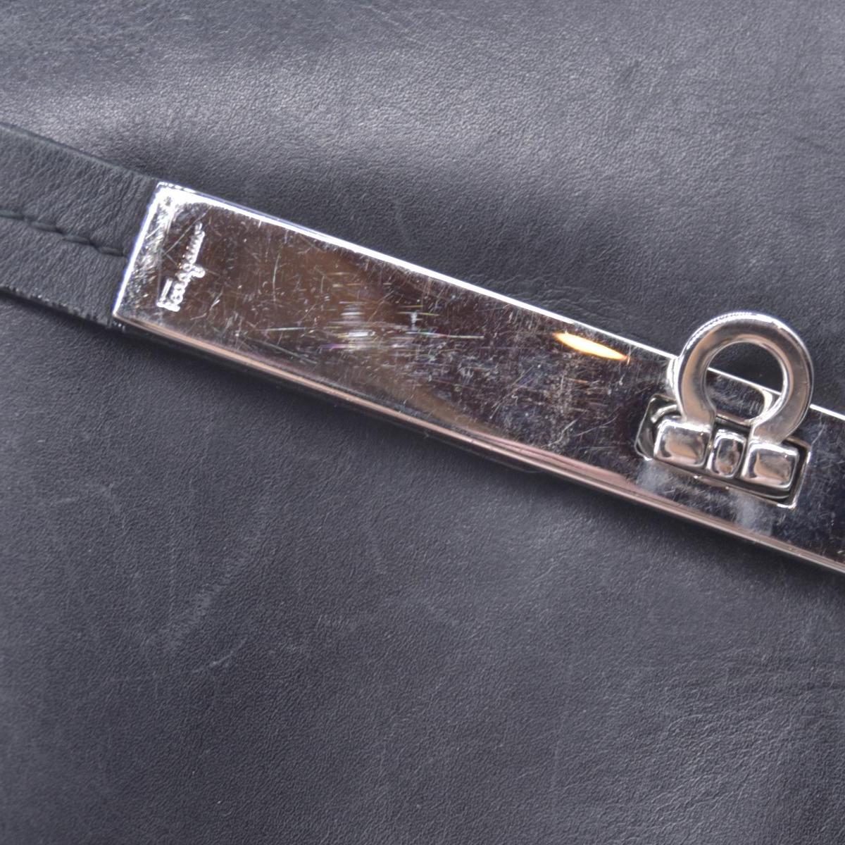 $950 SALVATORE FERRAGAMO Leather Gancini Lock Shoulder Bag Black CONSIGNMENT 10021187