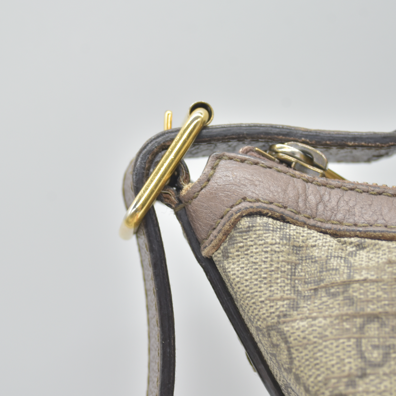 $1750 Gucci GG Supreme Monogram Web Small Ophidia Half Moon Hobo Brown