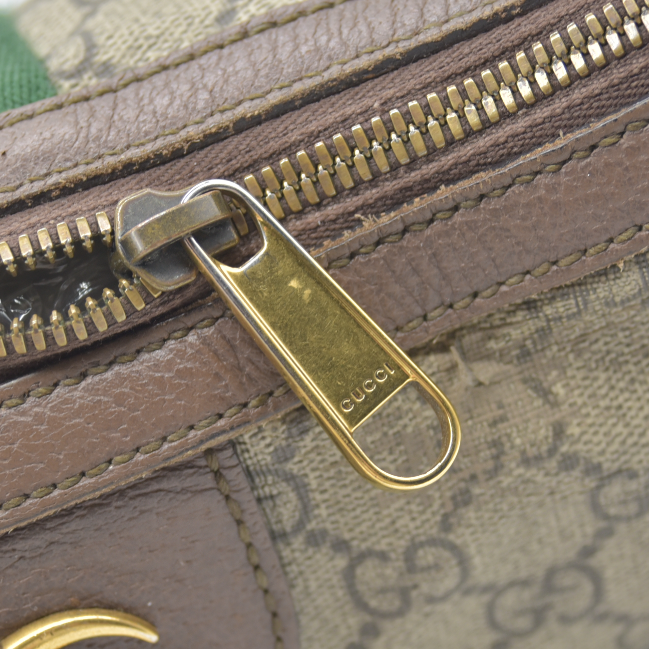 $1750 Gucci GG Supreme Monogram Web Small Ophidia Half Moon Hobo Brown