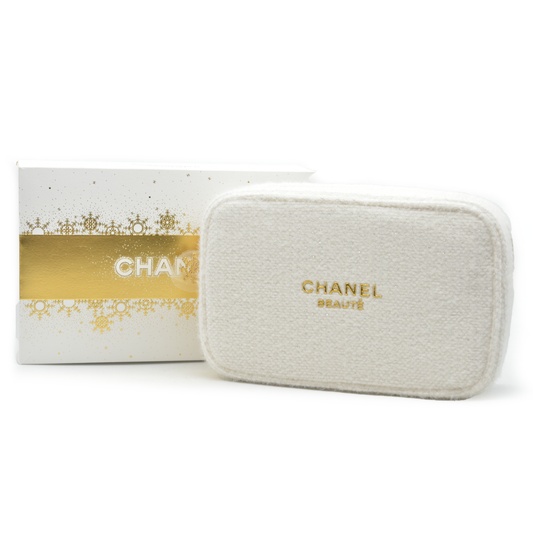 Chanel Beauty Cosmetic Pouch White Tweed Gold 2024