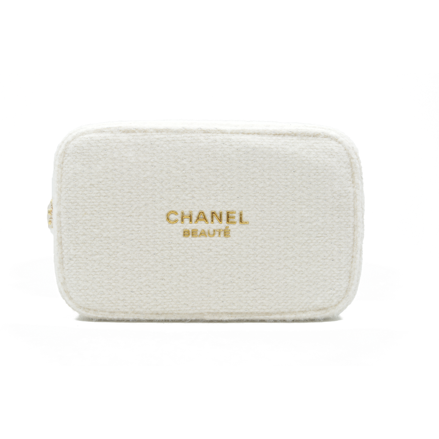 Chanel Beauty Cosmetic Pouch White Tweed Gold 2024