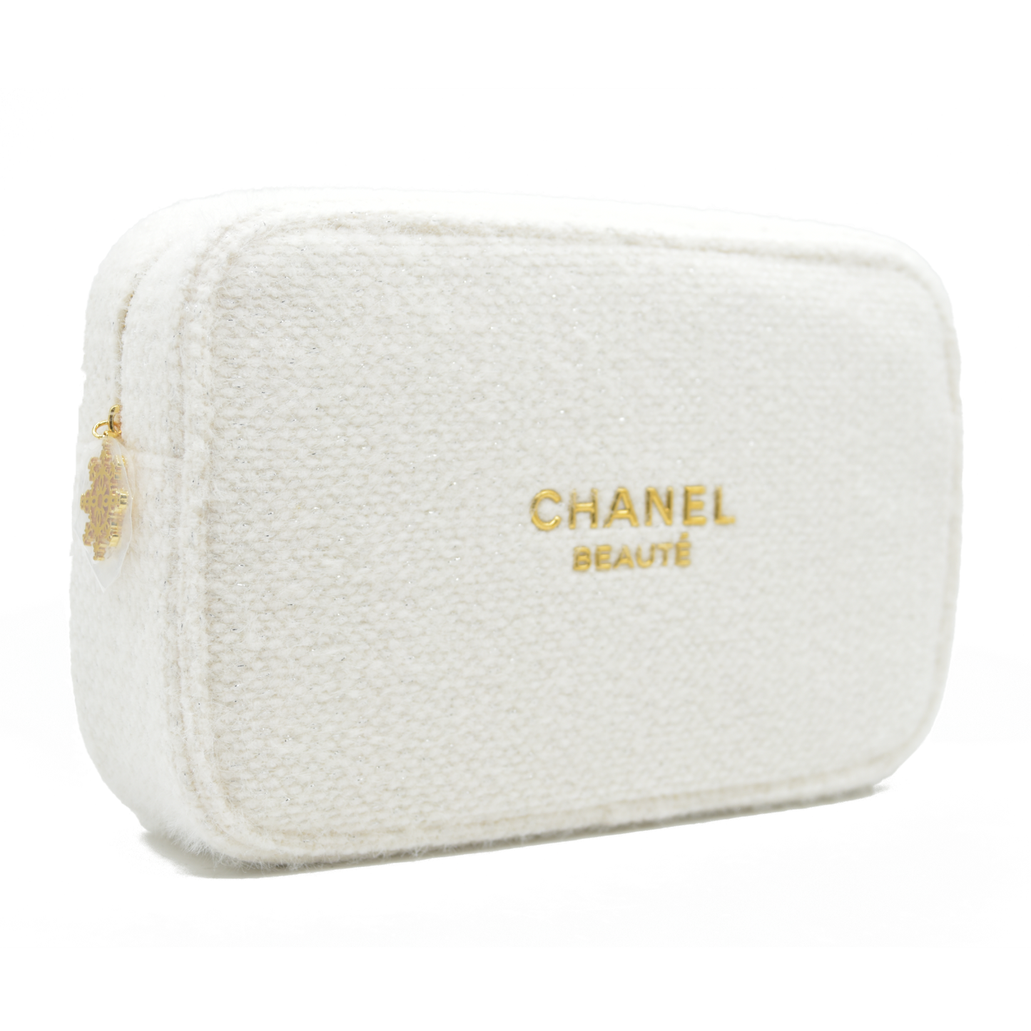 Chanel Beauty Cosmetic Pouch White Tweed Gold 2024