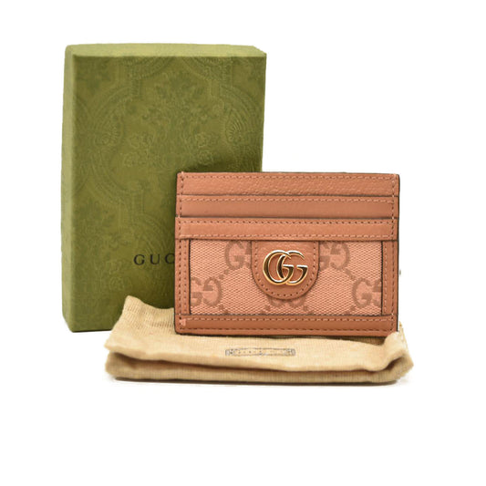 Gucci  Monogram Textured Dollar Calfskin Ophidia Card Holder Cloche Rose Pink