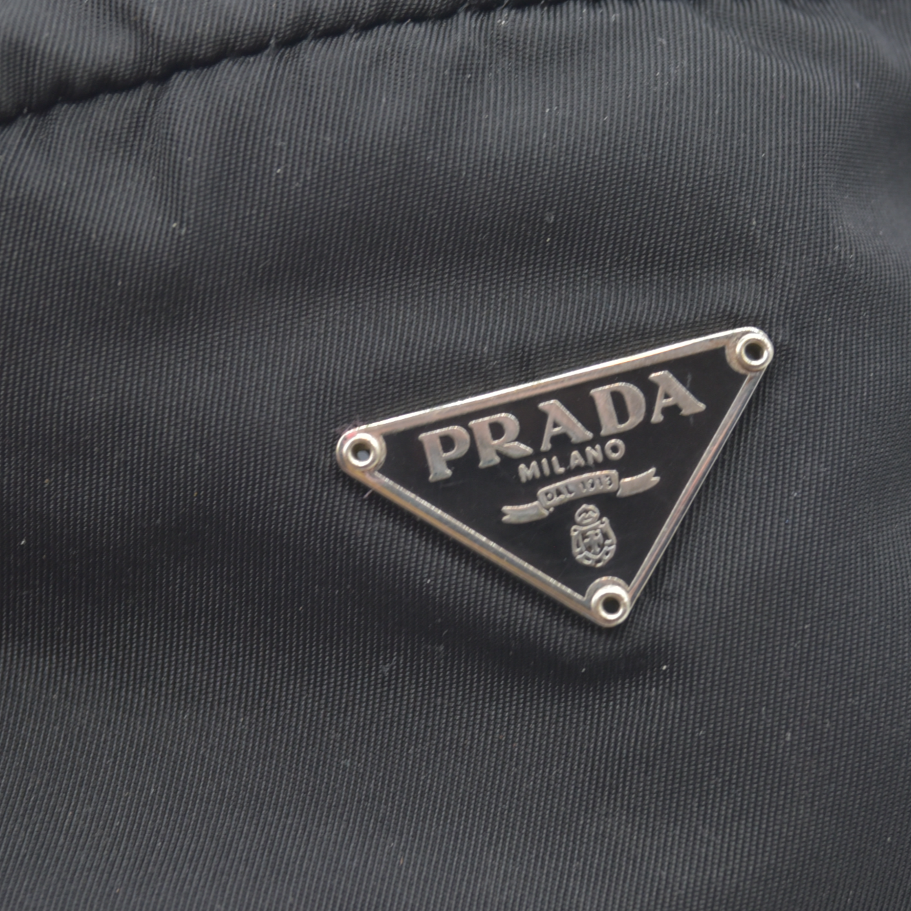 $625 PRADA Logo Plate Nylon Cosmetic Pouch Bag Black