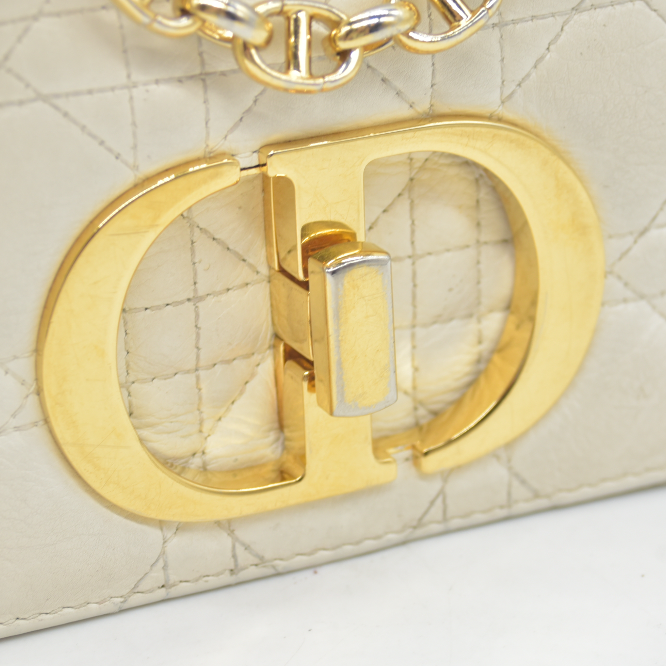 $4400 Christian Dior Lambskin Cannage Small Caro Bag Ivory