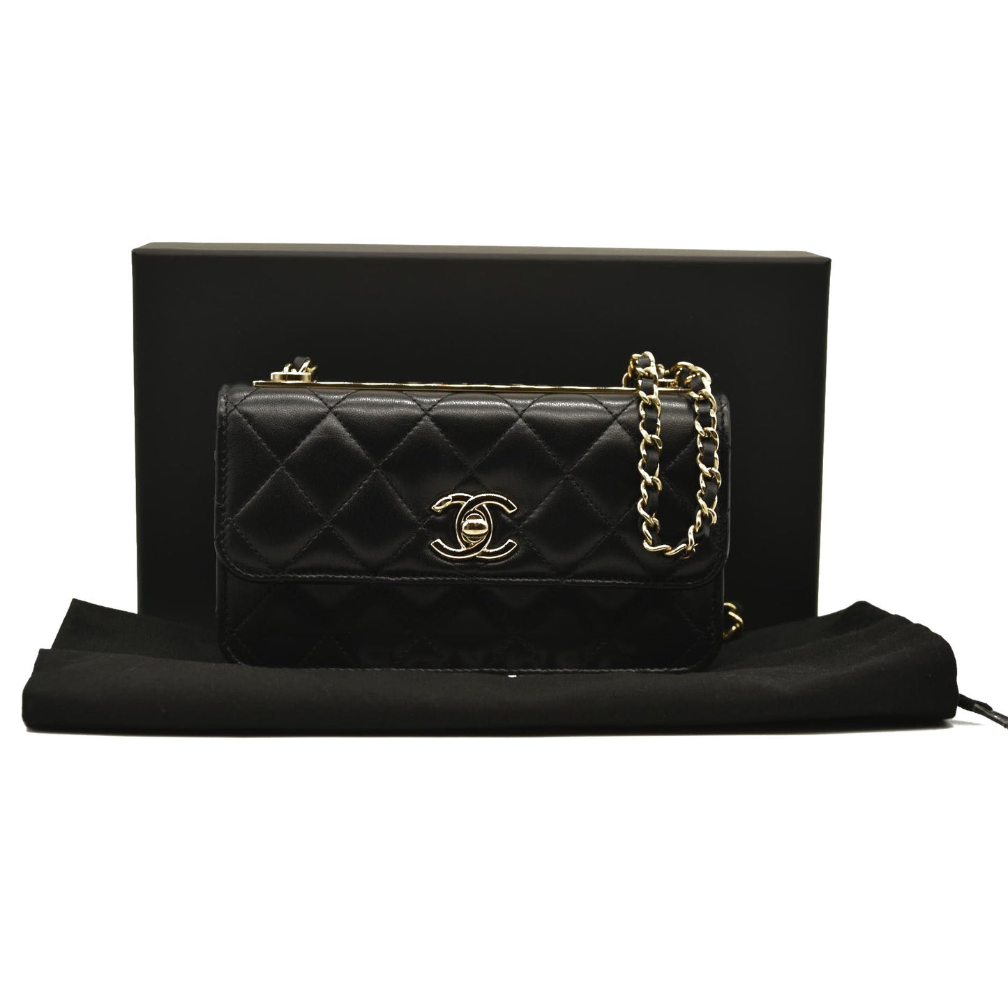 CHANEL Lambskin Quilted Trendy CC Flap Phone Holder With Chain Black