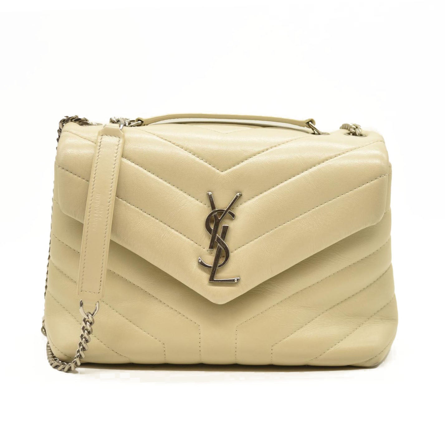 Saint Laurent  Calfskin Y Quilted Monogram Small Loulou Chain Satchel Blanc Vintage