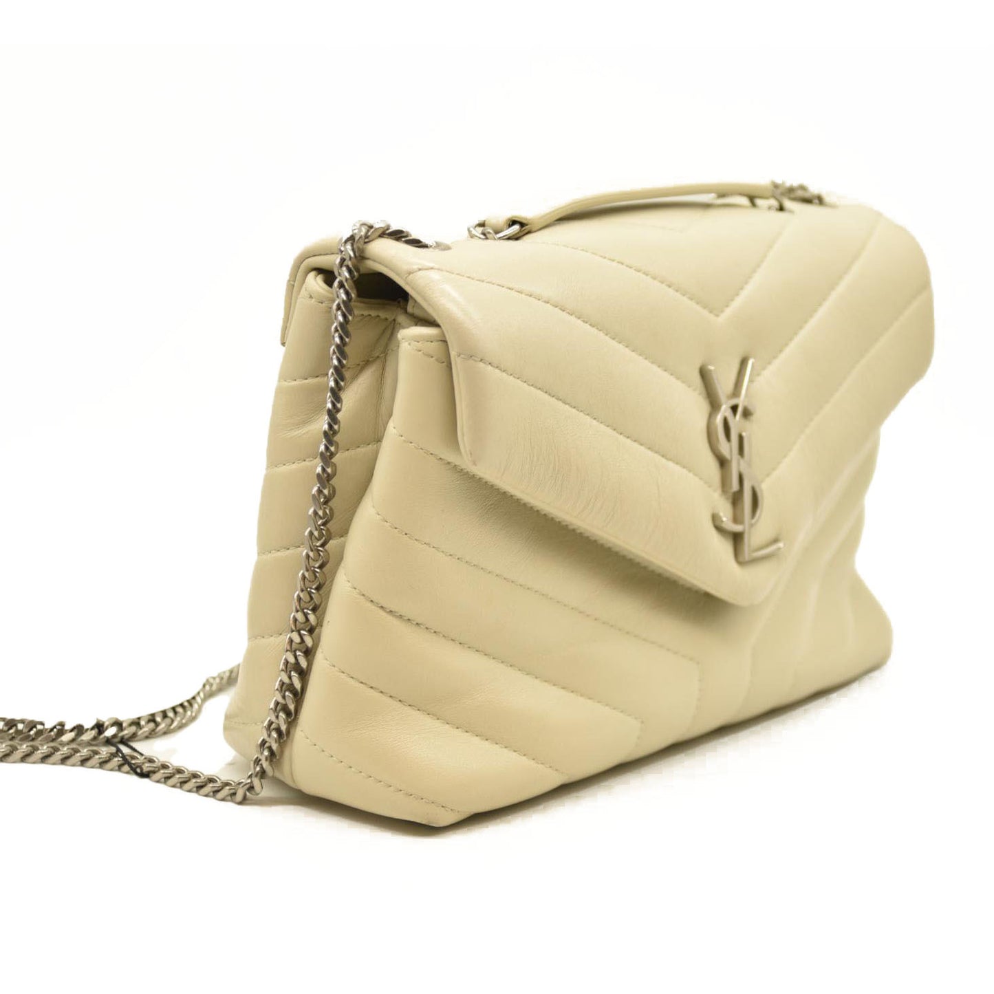 Saint Laurent  Calfskin Y Quilted Monogram Small Loulou Chain Satchel Blanc Vintage