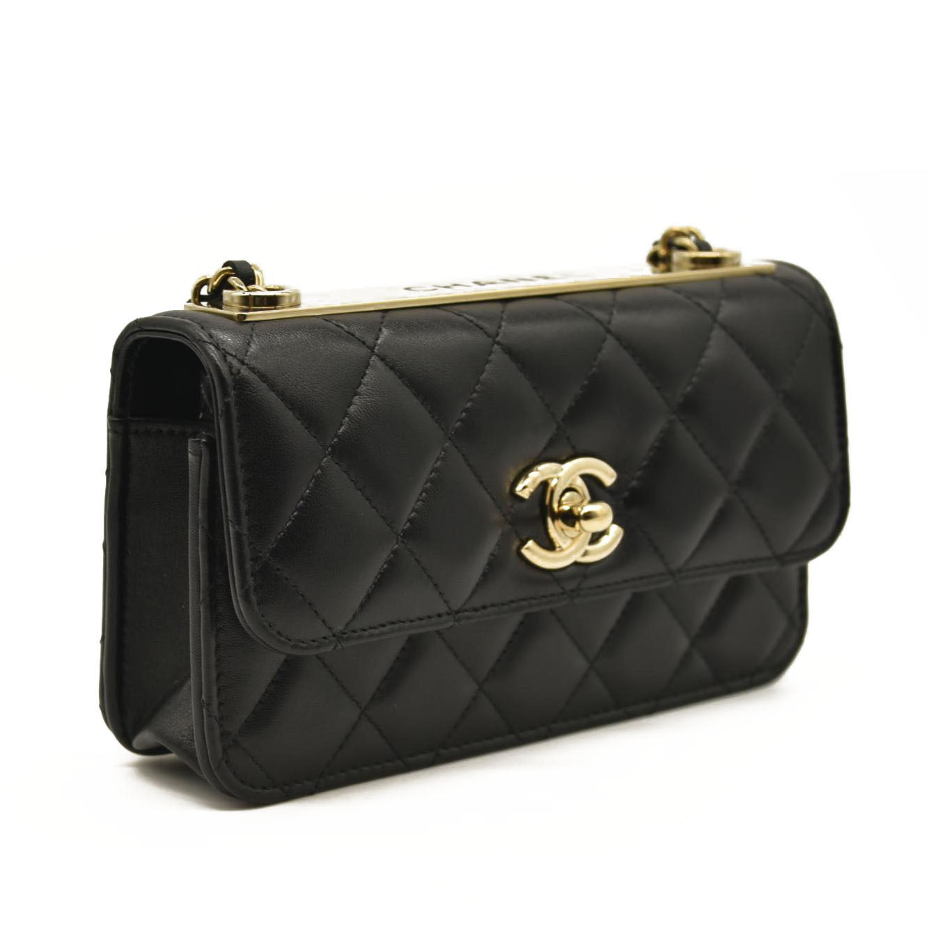 CHANEL Lambskin Quilted Trendy CC Flap Phone Holder With Chain Black