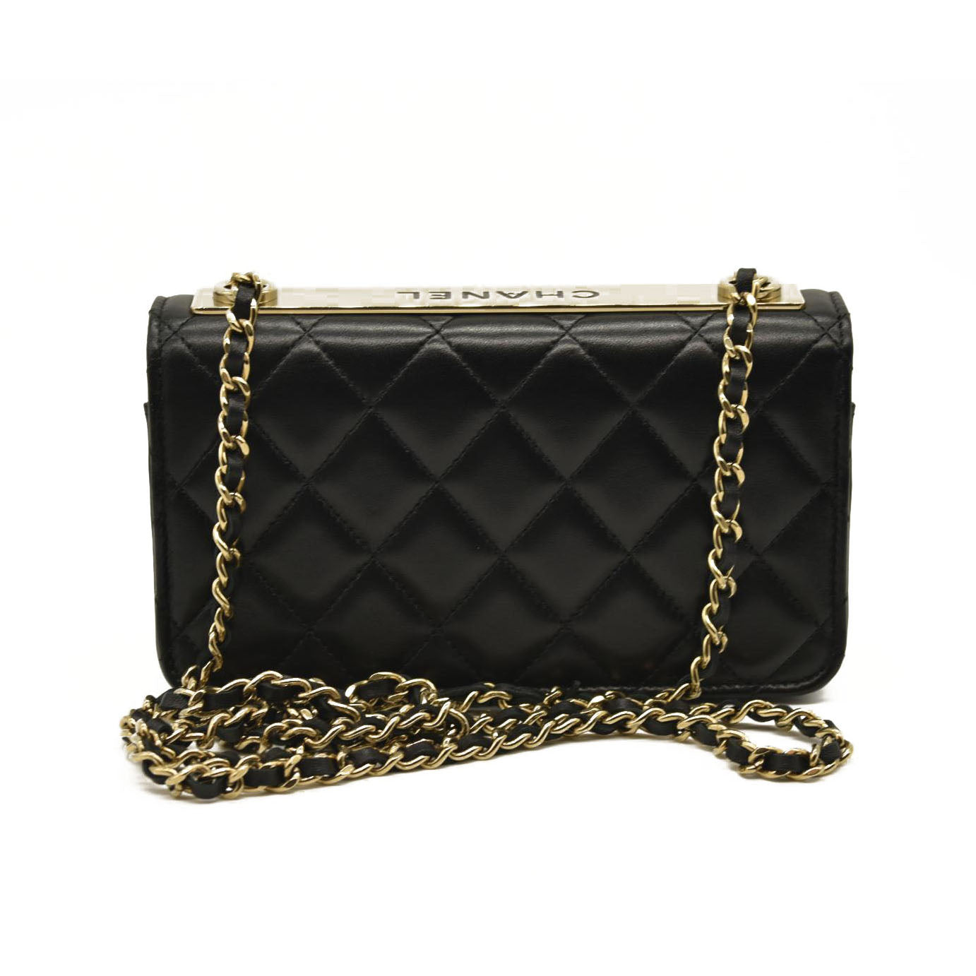 CHANEL Lambskin Quilted Trendy CC Flap Phone Holder With Chain Black