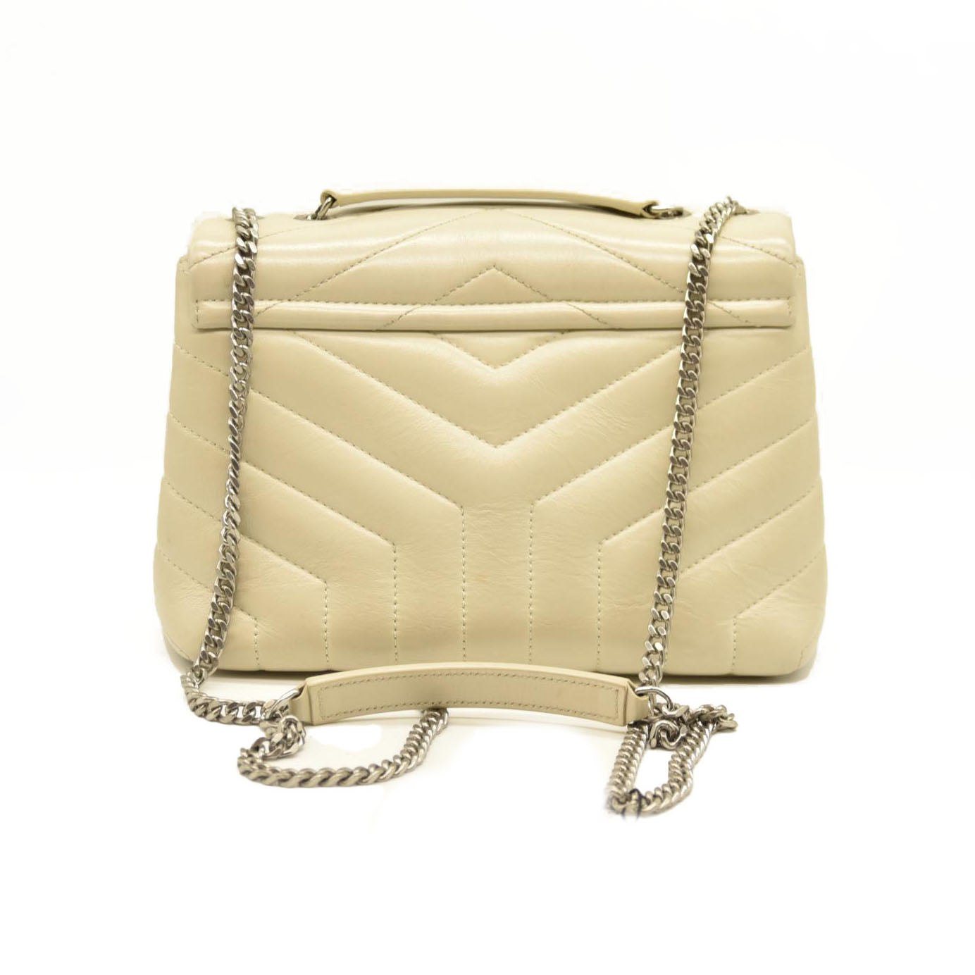 Saint Laurent  Calfskin Y Quilted Monogram Small Loulou Chain Satchel Blanc Vintage