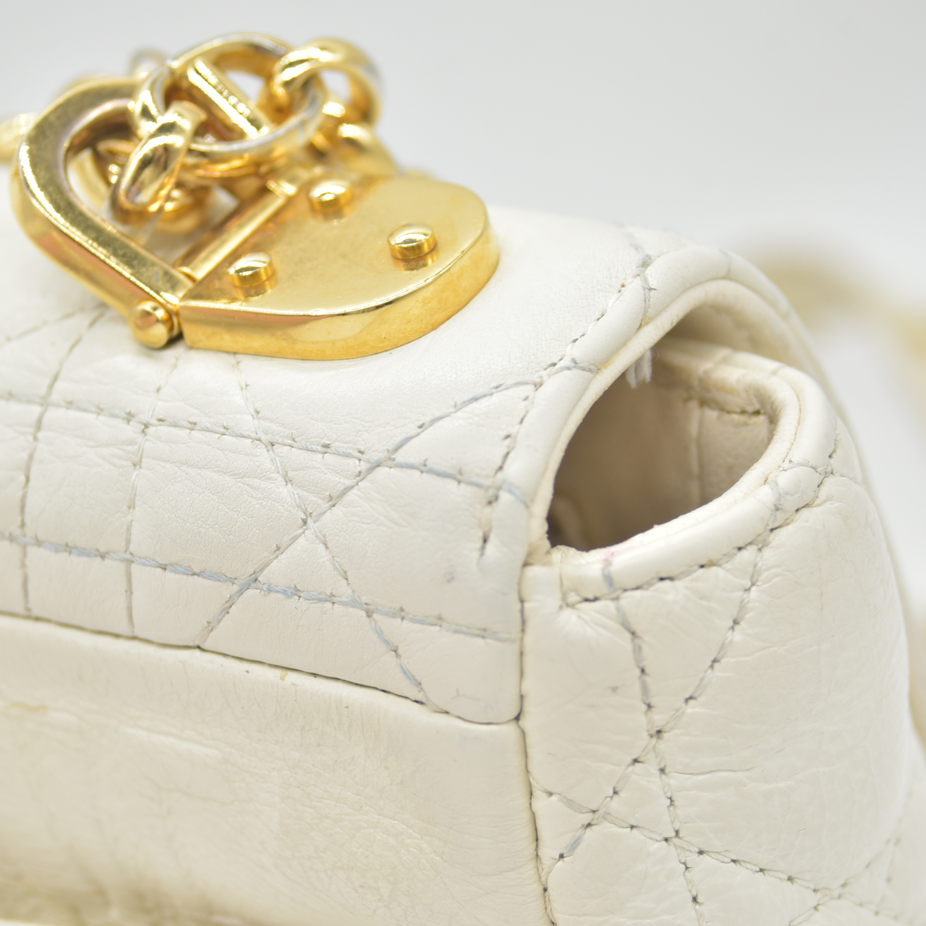 $4400 Christian Dior Lambskin Cannage Small Caro Bag Ivory