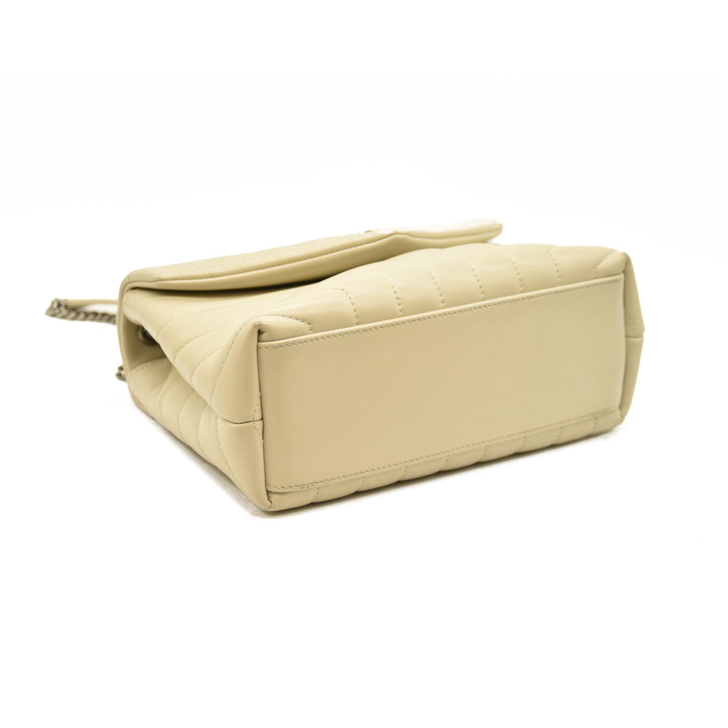 Saint Laurent  Calfskin Y Quilted Monogram Small Loulou Chain Satchel Blanc Vintage