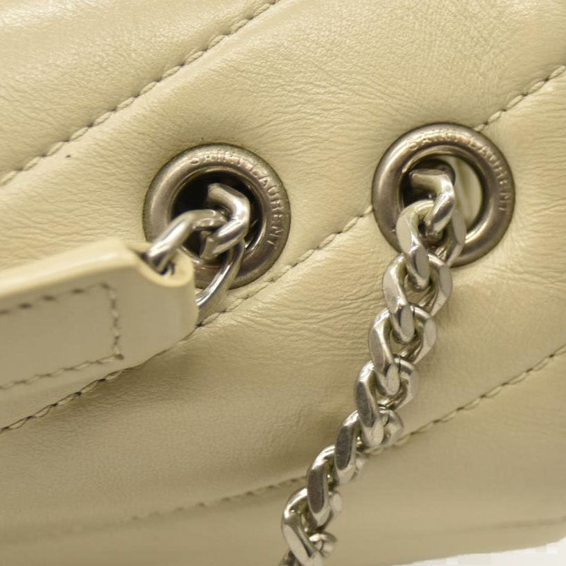 Saint Laurent  Calfskin Y Quilted Monogram Small Loulou Chain Satchel Blanc Vintage