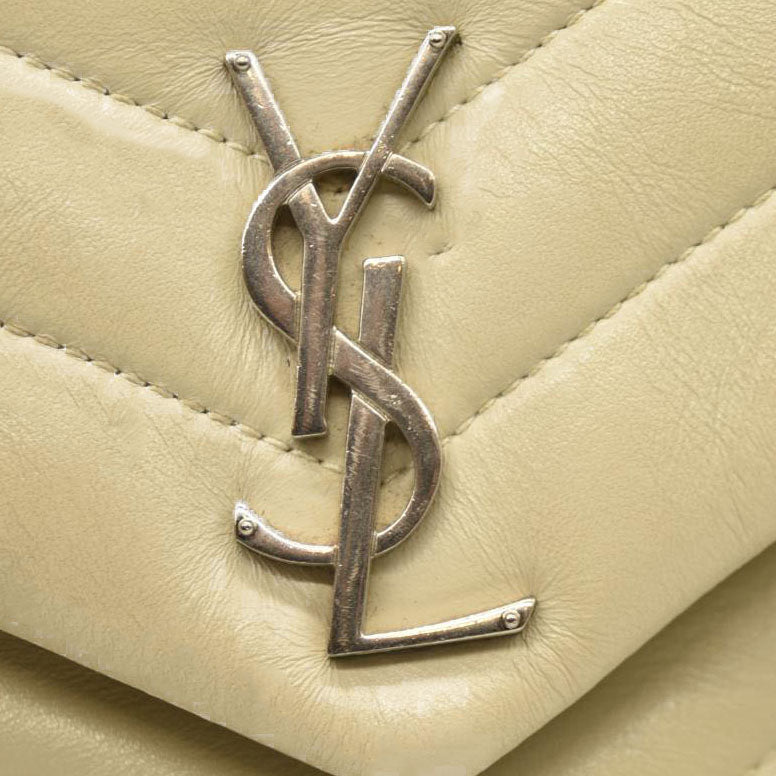 Saint Laurent  Calfskin Y Quilted Monogram Small Loulou Chain Satchel Blanc Vintage