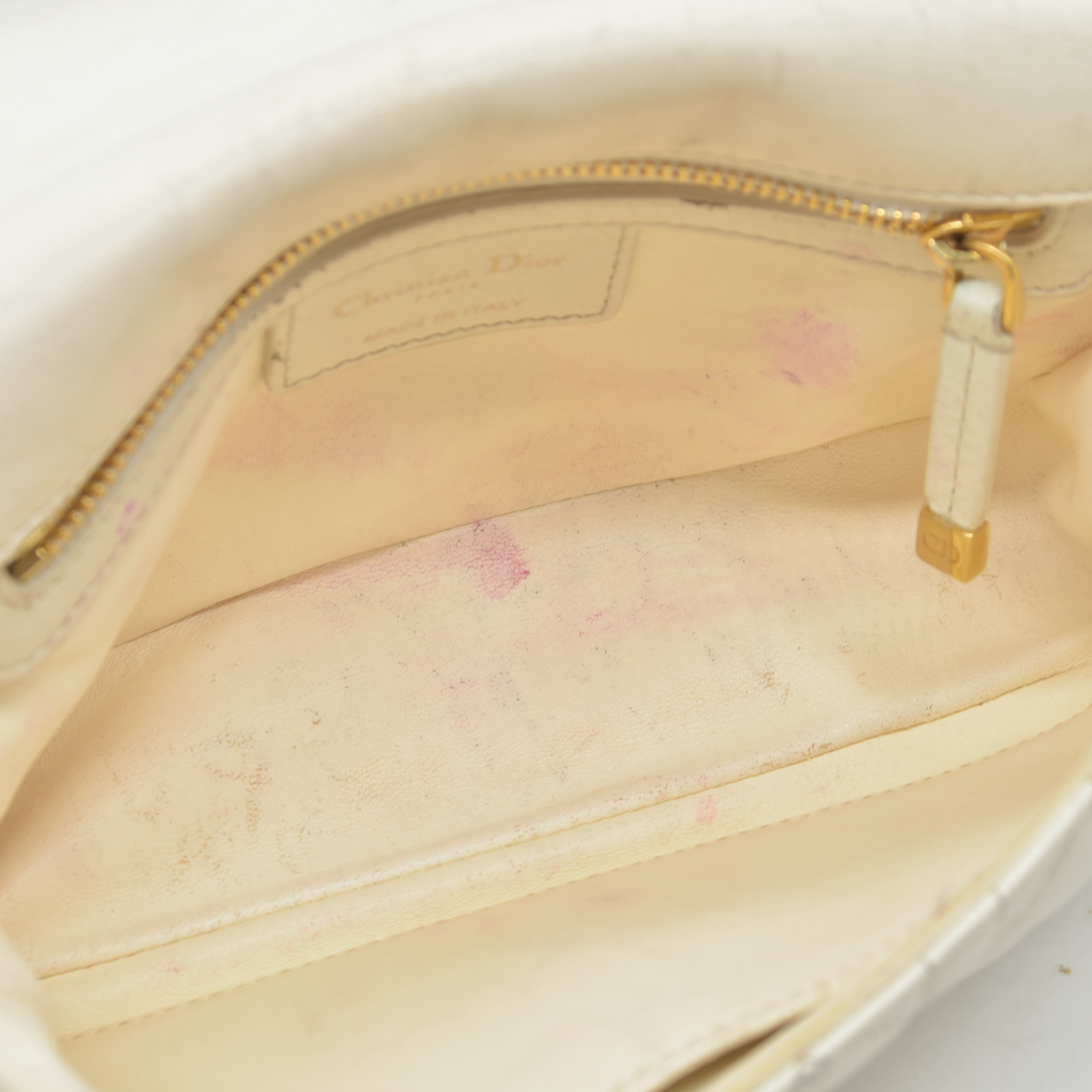 $4400 Christian Dior Lambskin Cannage Small Caro Bag Ivory
