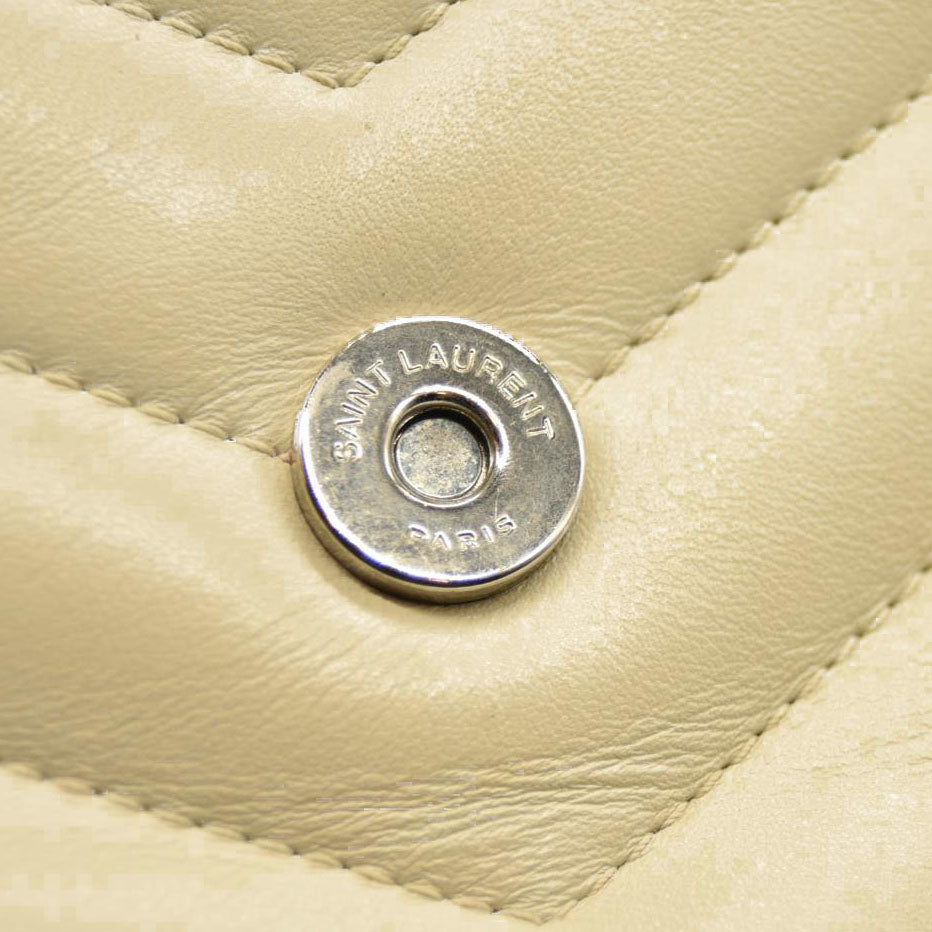 Saint Laurent  Calfskin Y Quilted Monogram Small Loulou Chain Satchel Blanc Vintage