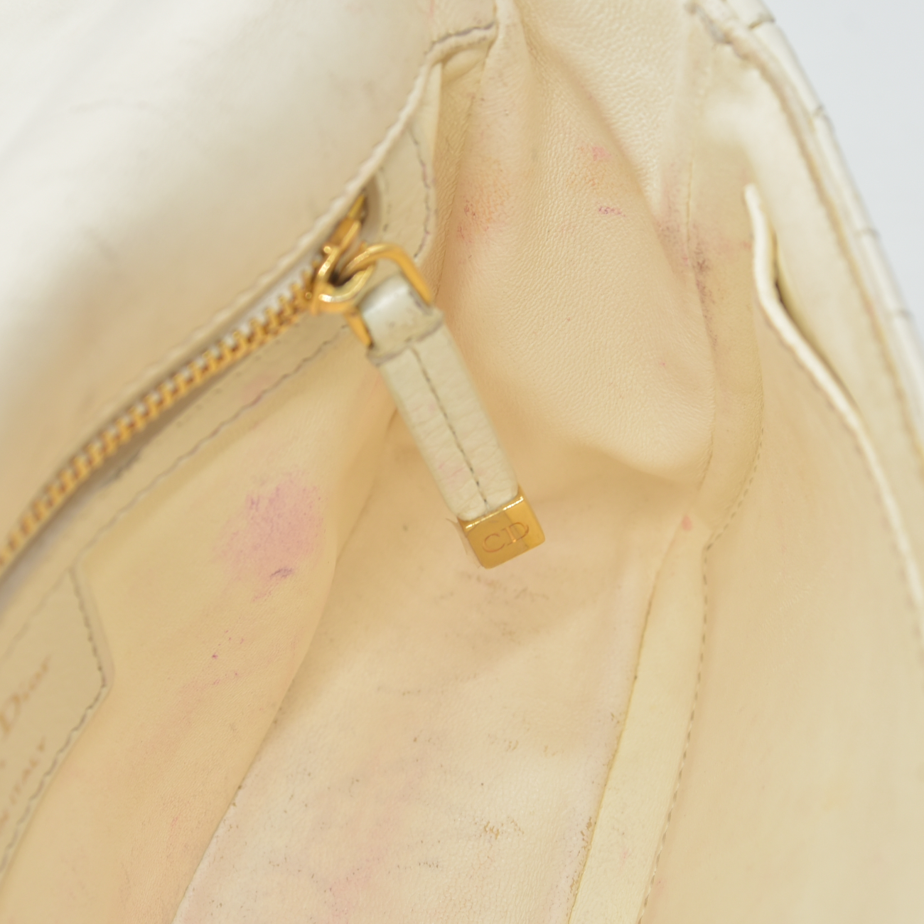 $4400 Christian Dior Lambskin Cannage Small Caro Bag Ivory
