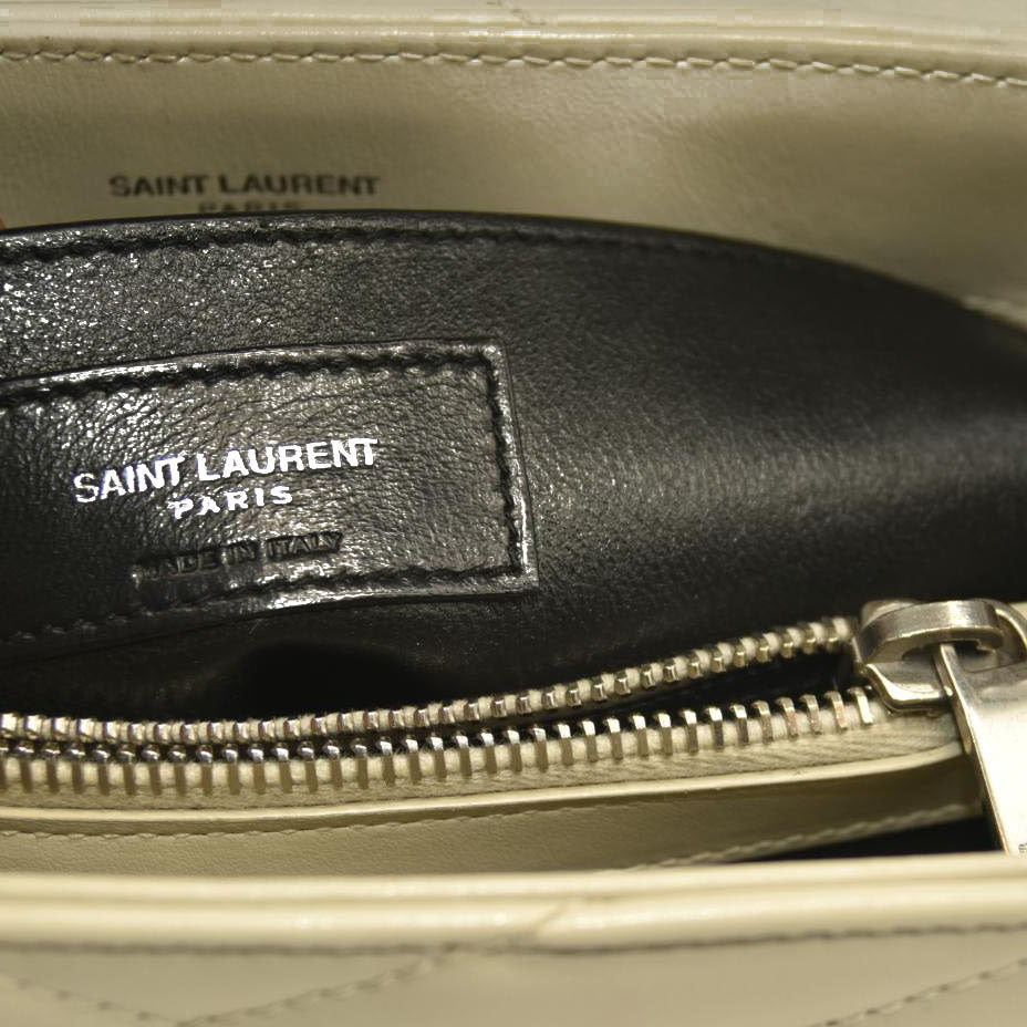 Saint Laurent  Calfskin Y Quilted Monogram Small Loulou Chain Satchel Blanc Vintage
