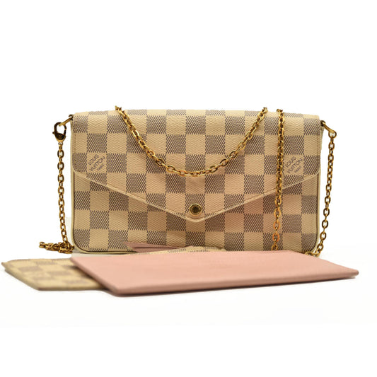 Louis Vuitton  Damier Azur Pochette Felicie Chain Wallet Rose Ballerine