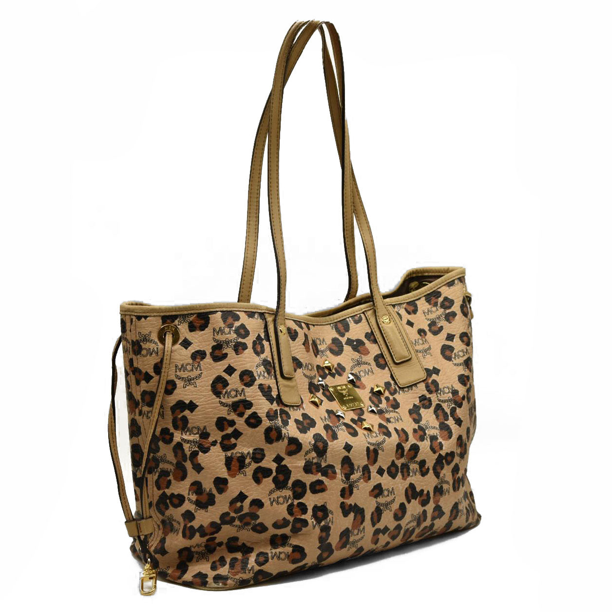 MCM  Visetos Leopard Print Medium Anya Shopper Tote beige